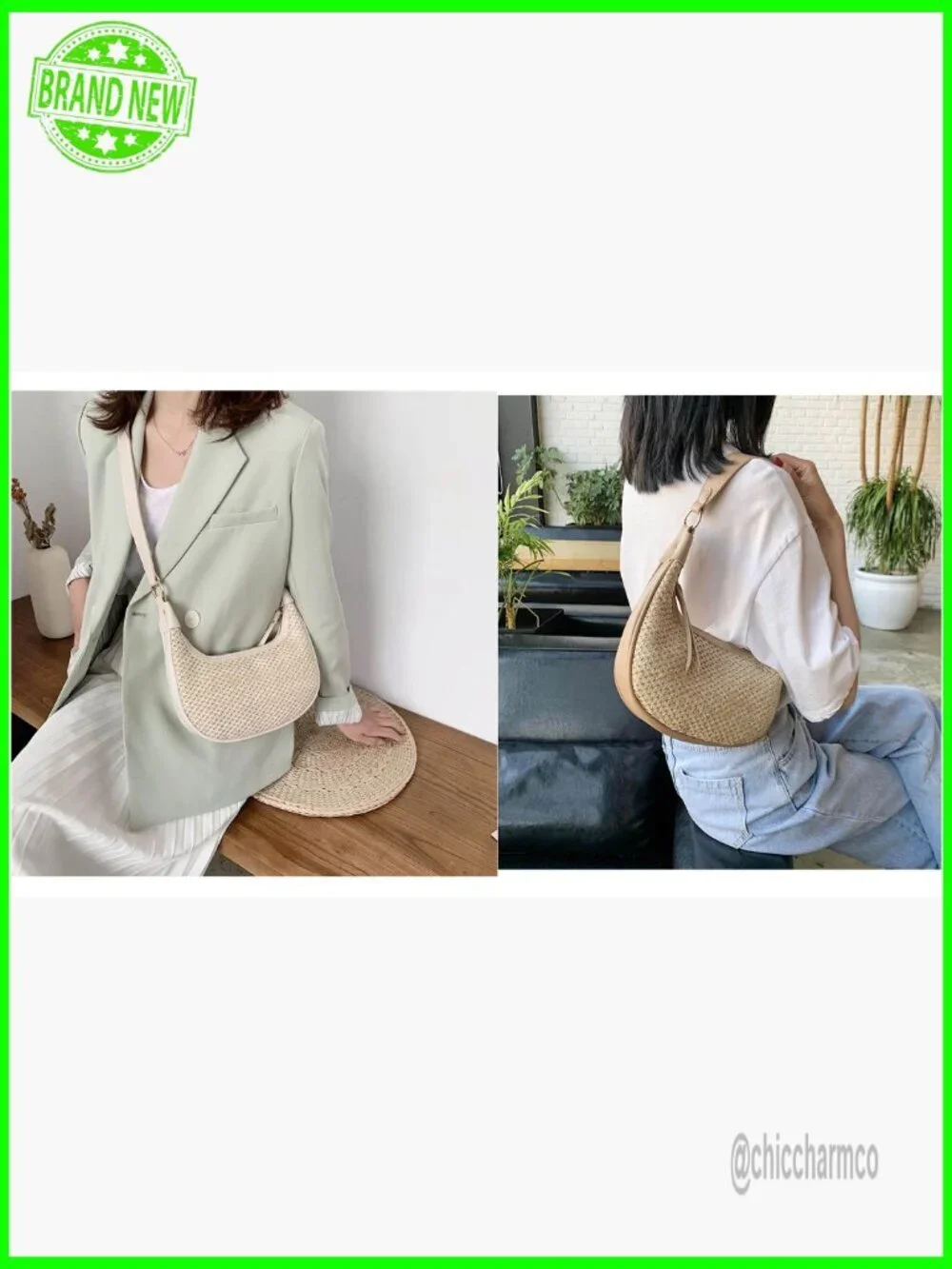 Straw Hobo Tote Bag with Adjustable Strap for Beach Summer Casual